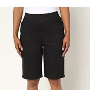 Denim & Co Regular Fit How Timeless Bermuda Short Black Women Size XL